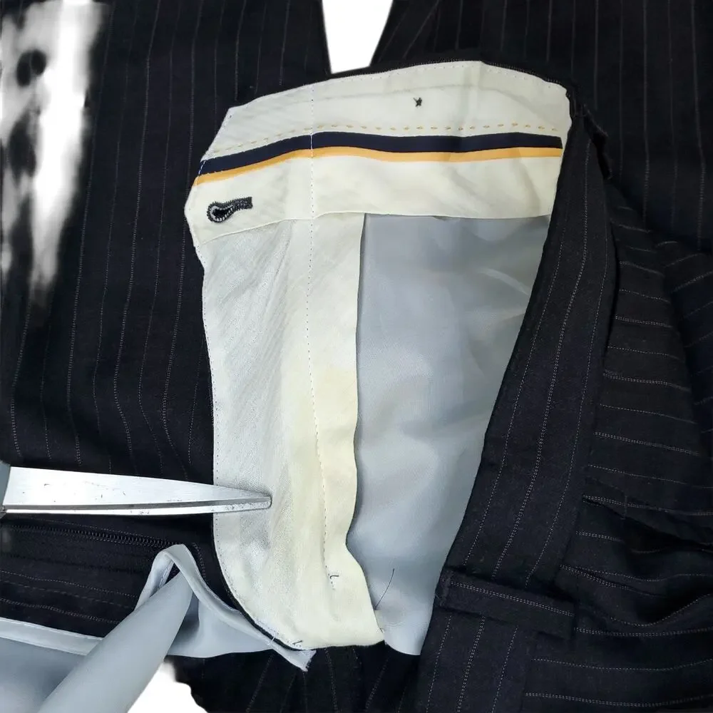 Hart Schaffner Marx 2pc Suit Blue Wool Pinstripe Jacket 48R 53x30.5 Pant 41x27